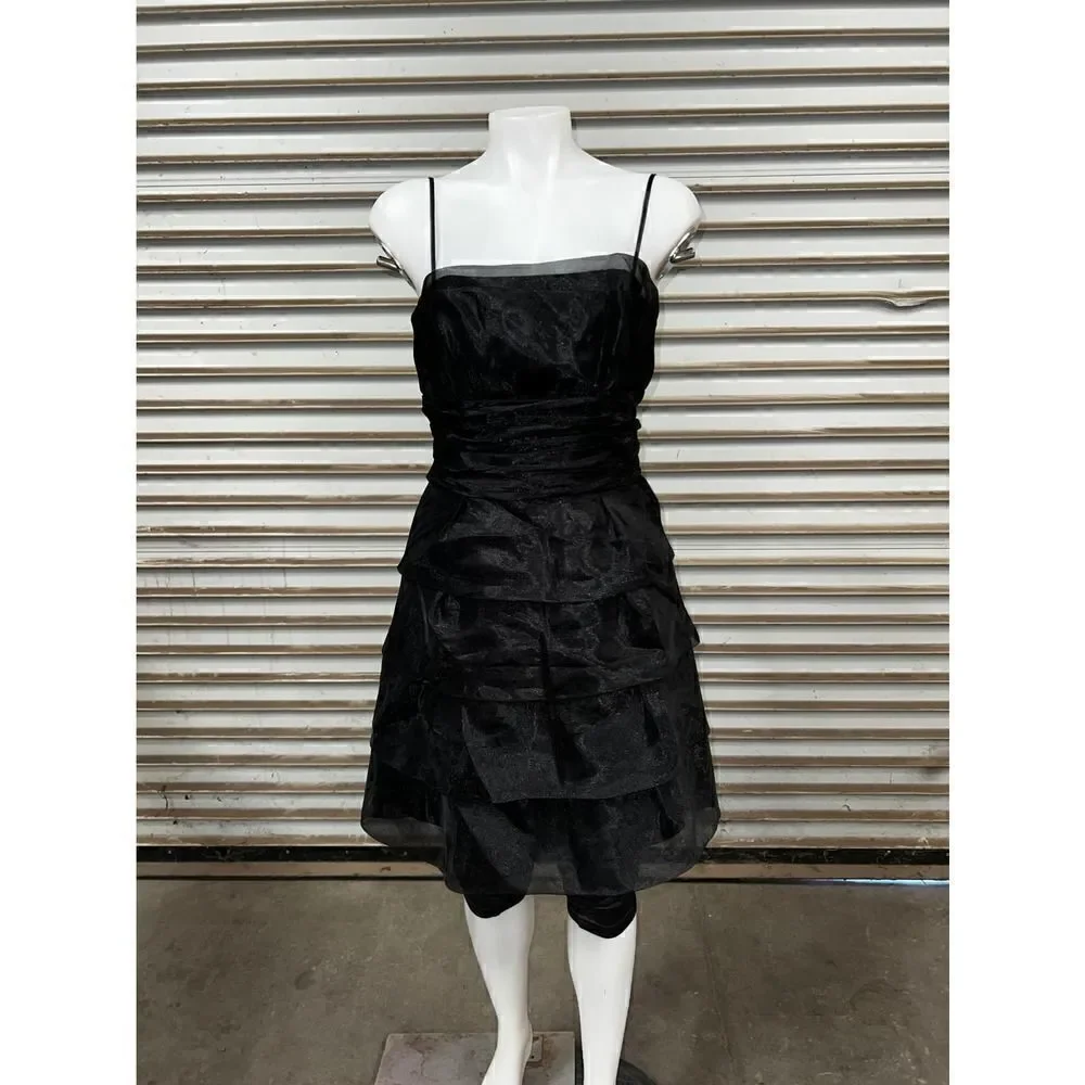 Max and Cleo black cocktail dress lined black tiered chiffon adjustable straps